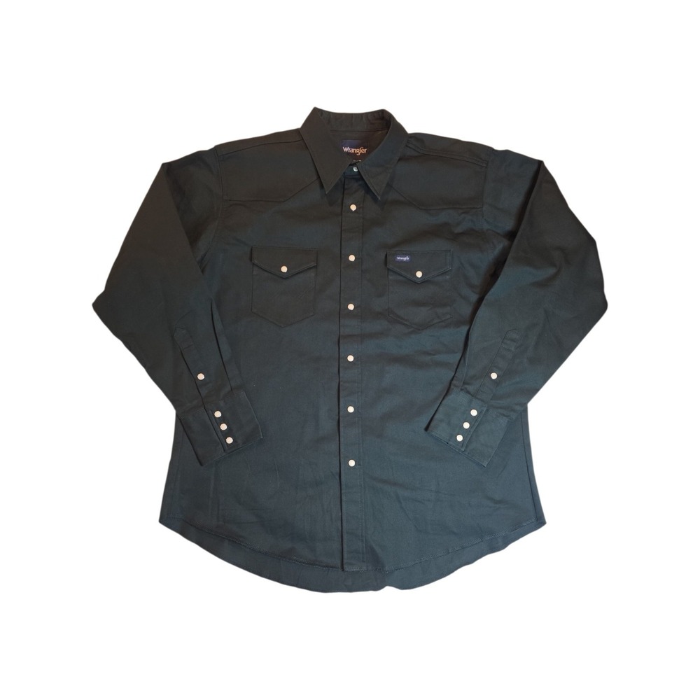 Wrangler Western Shirt Mens XL Dark Green Heavyweight Denim Snap Cowboy Workwear